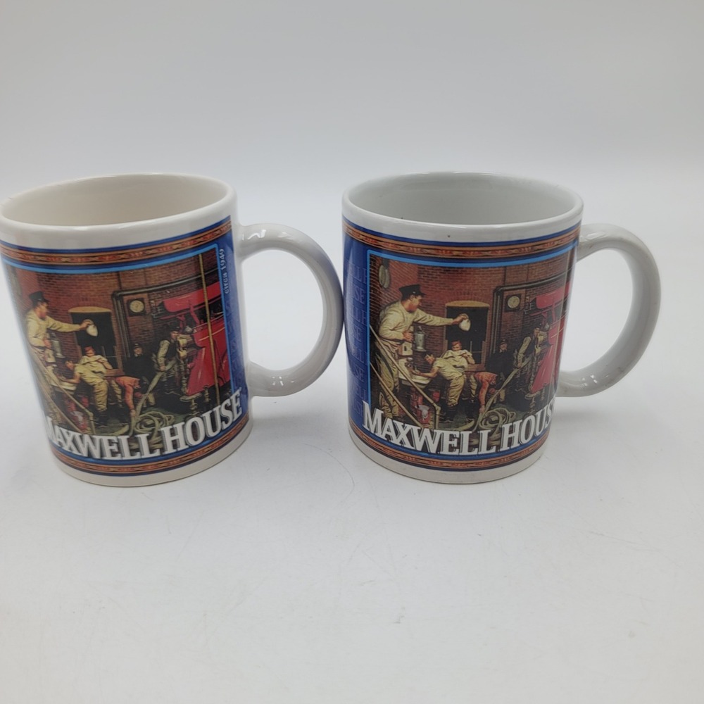 Maxwell House Coffee Mugs Set of 2 Houston Harvest Vintage Style Fireman Snow
